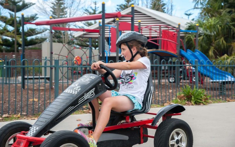 Scooting around in the caravan park in a pedal cart