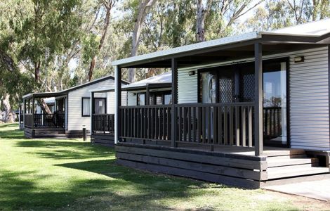 Decks and verandas provide comfortable lodgings at Cohuna Waterfront Holiday Park