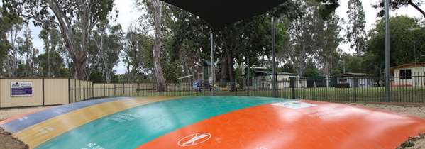 Kids will love the jumping pillow at Cohuna Waterfront Holiday Park