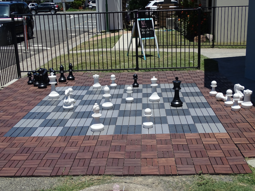 Kids love playing the oversize chess boart