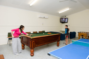 A games room at Deniliquin Riverside Caravan Park, offering bush camping at Deniliquin with a twist