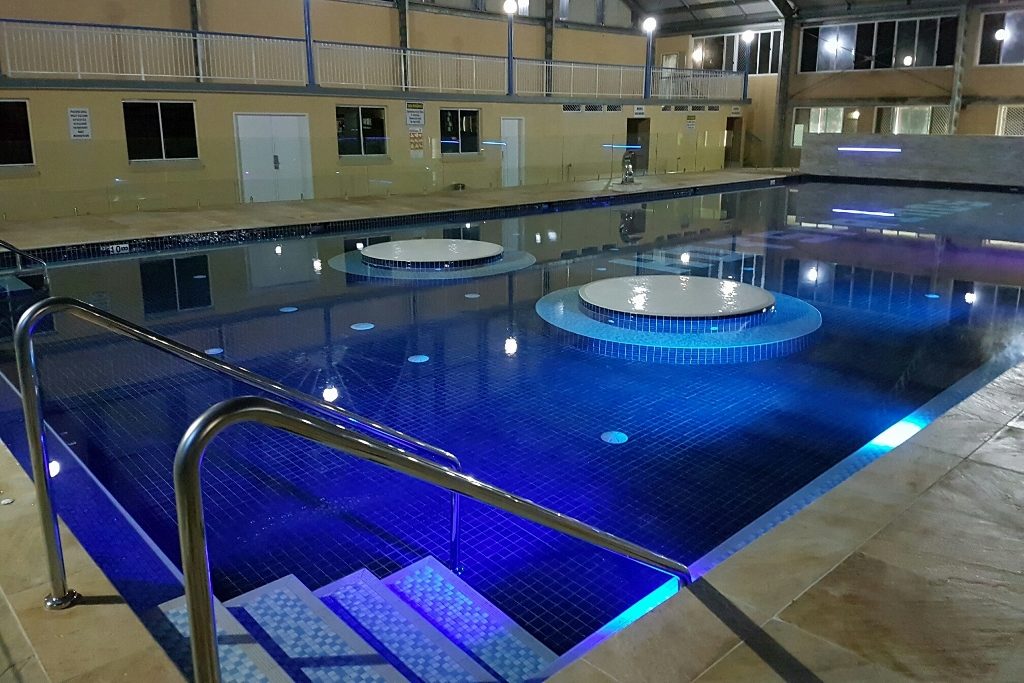 A lap pool and four thermal pools encourage a comfortable stay