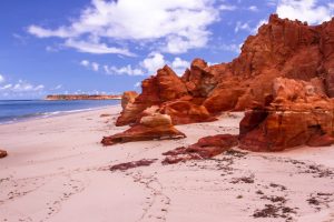 Striking red rocks at Cape Leveque accessible by air with Fly Broome