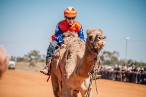 Racing action at the Boulia Camel Races